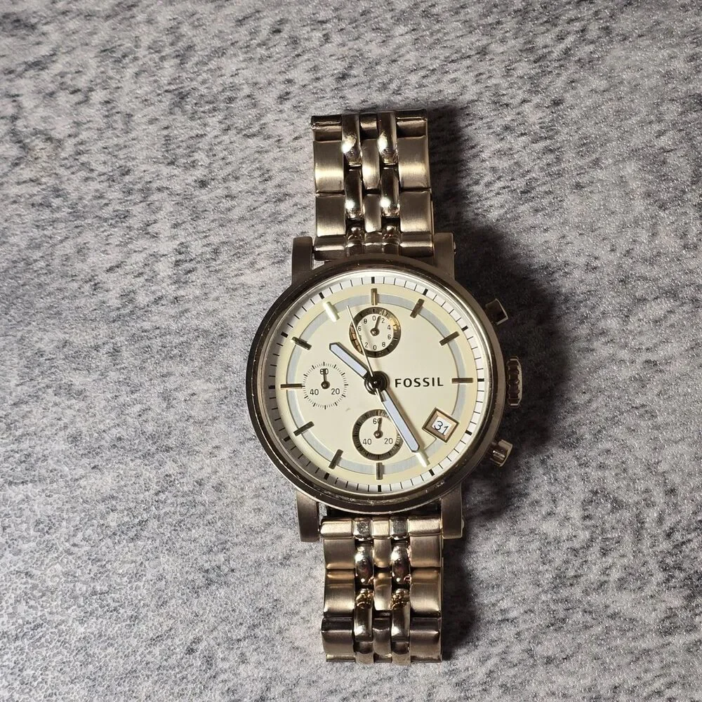 Fossil Chronograph Gold-Tone Stainless Steel Women's Watch ES-2197 Needs Battery